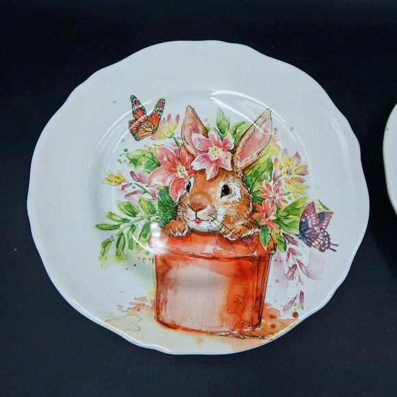 Pier 1 One Hop Town Salad Plates 8.5 Inch Luncheon Set of 2 Earthenware - Picture 2 of 10